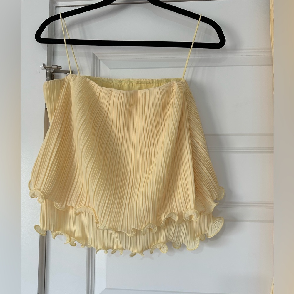Commense Two Piece Yellow Pleated Ruffle Skirt Skirt - Picture 7 of 9